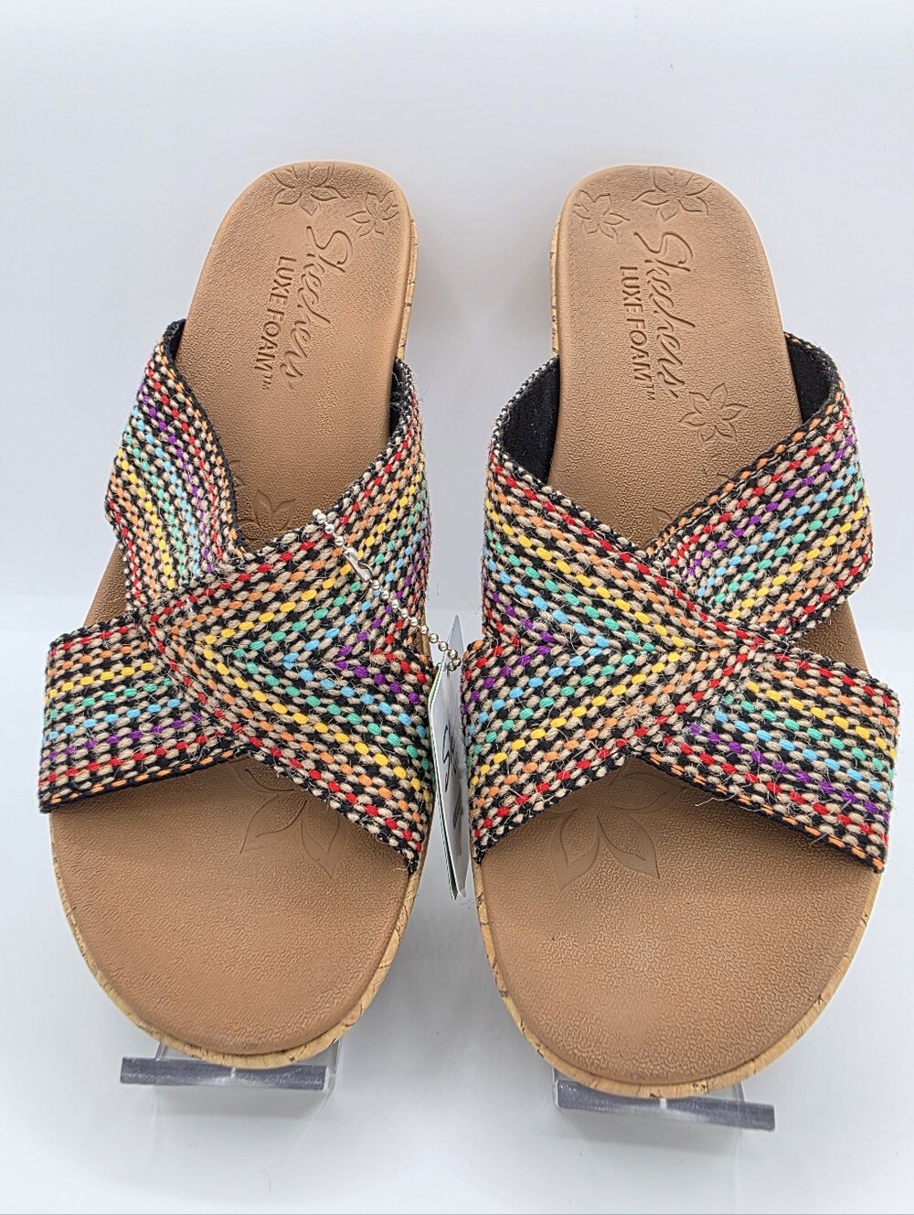 Skechers Luxe Foam Wedge Sandals Multicolor Strap Cork Platform NWT